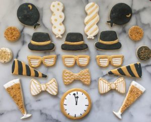 Party Sugar Cookies Black and Gold | SugaredAndIced.com